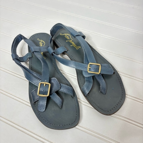 Free People La Risa Leather Sandals Gold Buckles 360